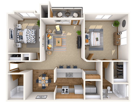 Floor plan for 2 beds, 2 baths, 1070 sqft